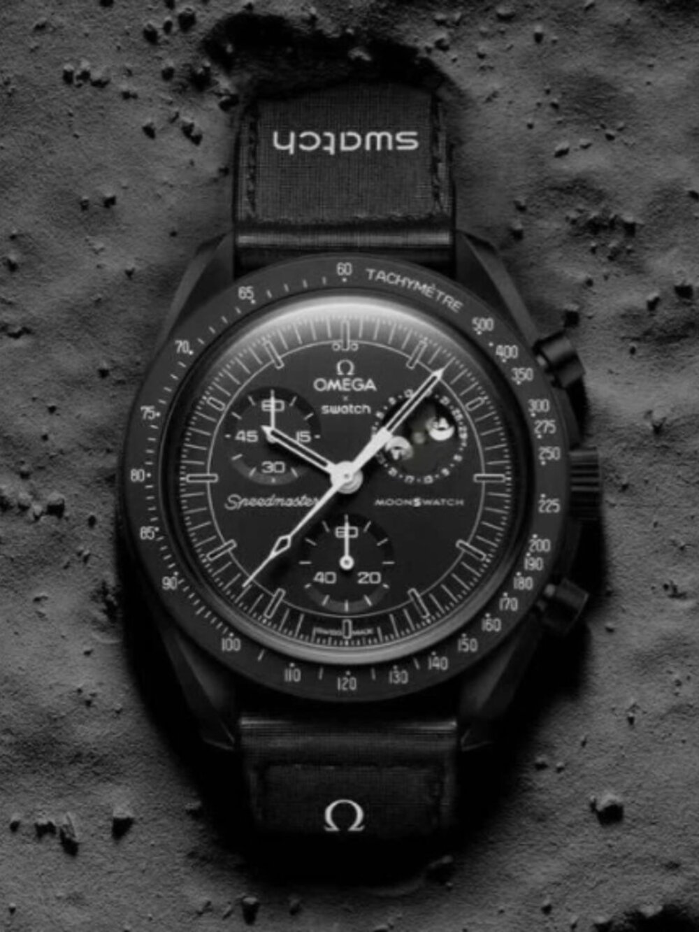 new x Omega Bioceramic Moonswatch Mission Moon phase black Watch -With Box